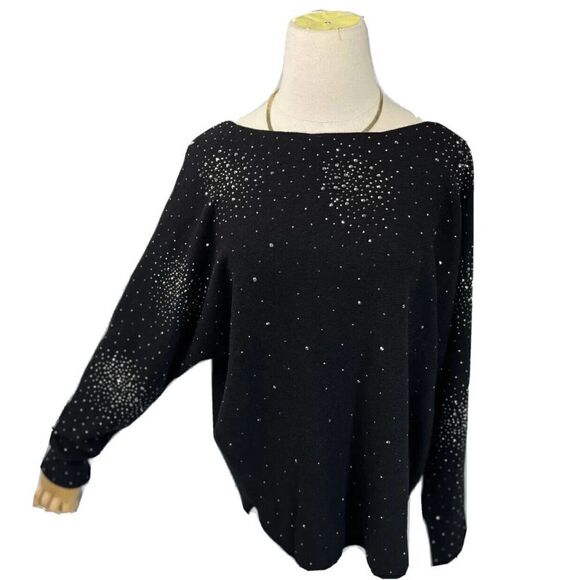 Milano By SioniSweater Size Large Black Rhinestones Long Sleeve NEW - Picture 1 of 11